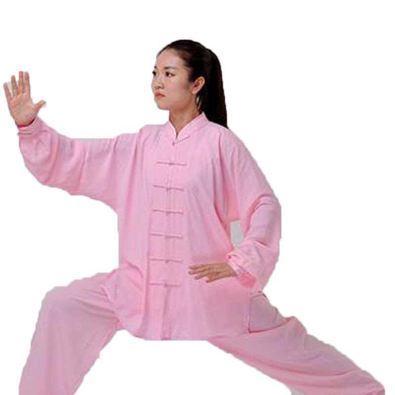运动户外武术搏击秋季女款粉红色棉加丝太极服 武术练功表演服装