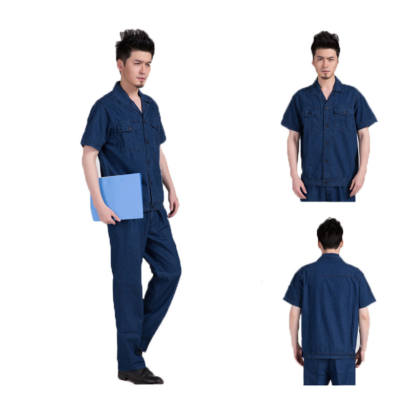 欧伦萨 户外运动2016夏季男 薄款牛仔工作服套装 短袖