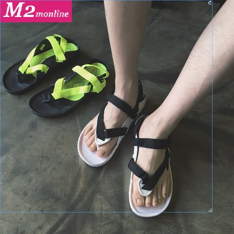 m2monline2016时尚新品夏季魔术贴夹脚休闲港风韩版凉鞋
