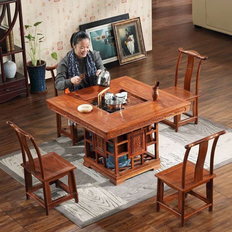 粤顺红木家具 实木功夫茶桌仿古花梨木茶几 简约客厅小方茶台340