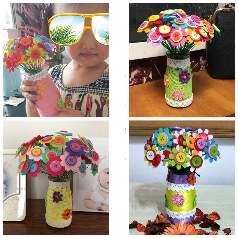 五瓣花儿童手工玩具 纽扣花束幼儿园宝宝手工diy制作材料包扣子画