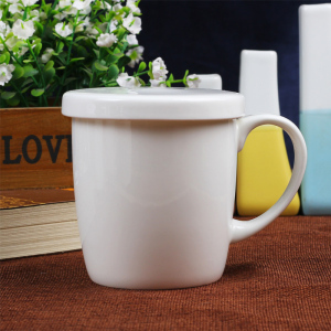 LICHEN纯白陶瓷办公杯 带盖茶杯商务会议办公杯家用待客杯 可定制品牌LOGO