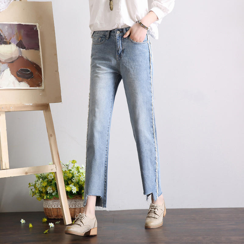 17春季新款韩版高腰牛仔裤女 显瘦bf宽松牛仔阔腿垮裤