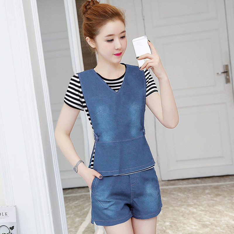 娇诗朵夏新款牛仔套装女2017夏装新款时尚气