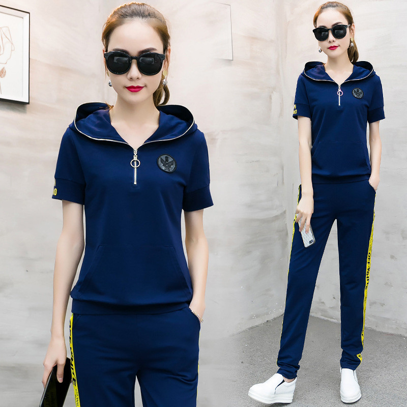 娇诗朵夏新款跑步运动服套装女夏装2017新款