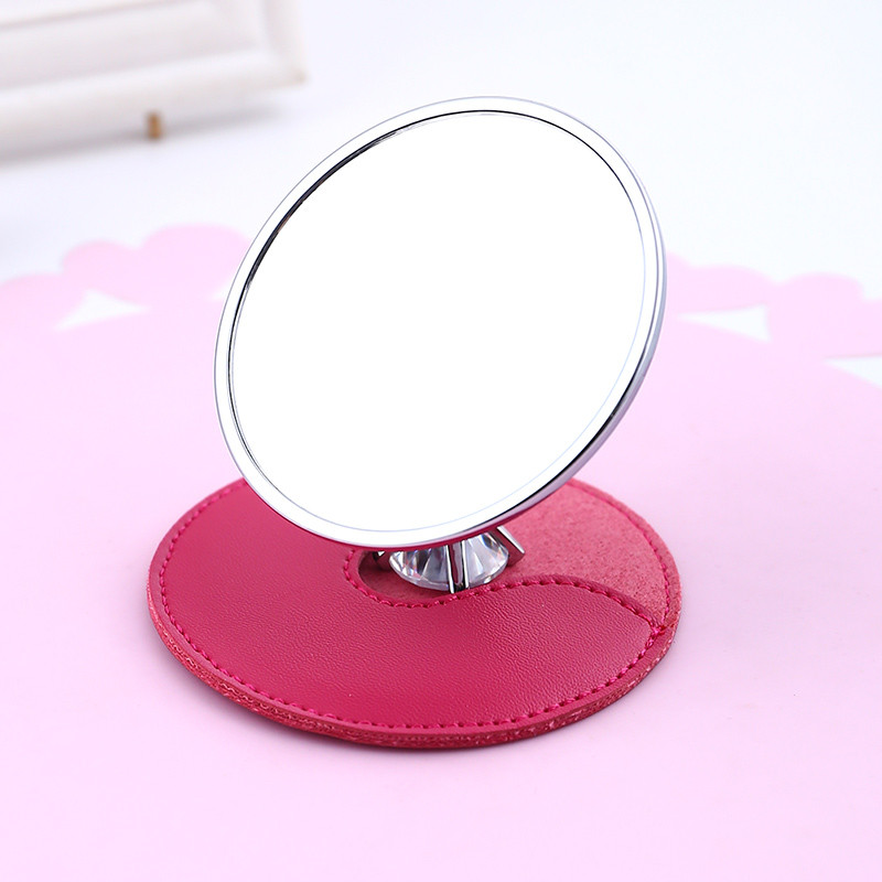 小镜子随身镜圆形迷你化妆镜台式便携创意梳妆镜-粉色