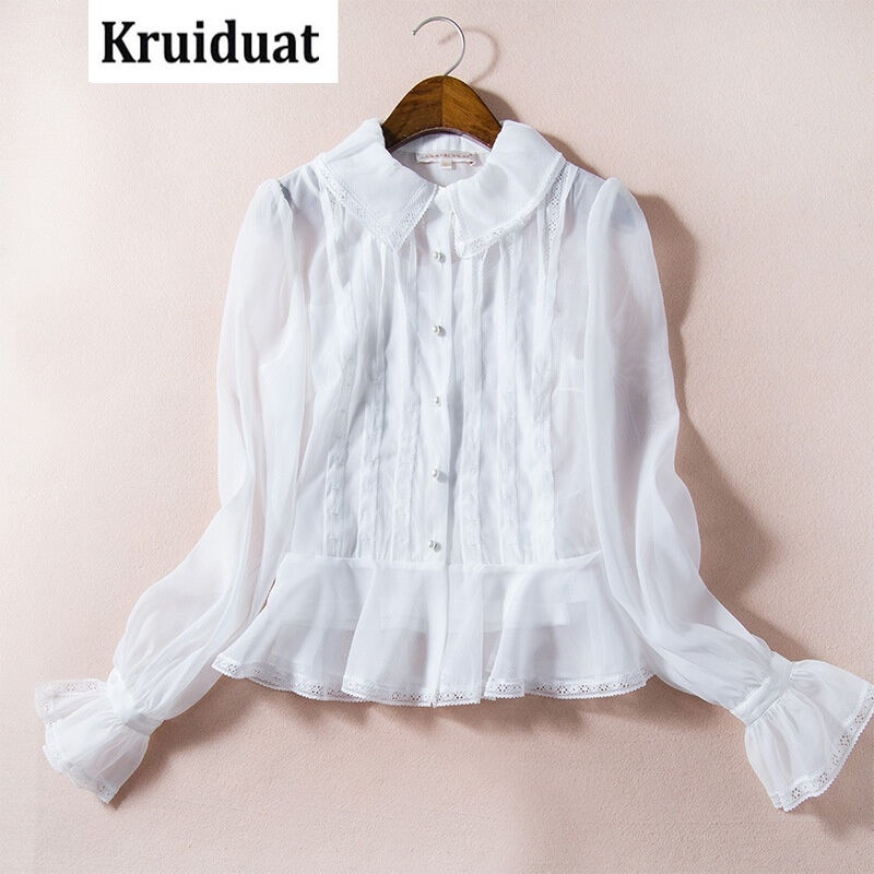 Kruidvat2017春季新款气质白衬衫荷叶边欧根纱
