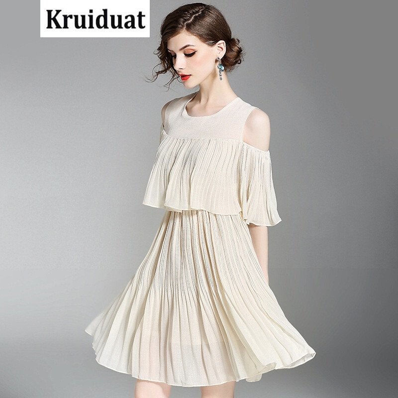 Kruidvat2017夏季新款欧美时尚露肩袖圆领一粒