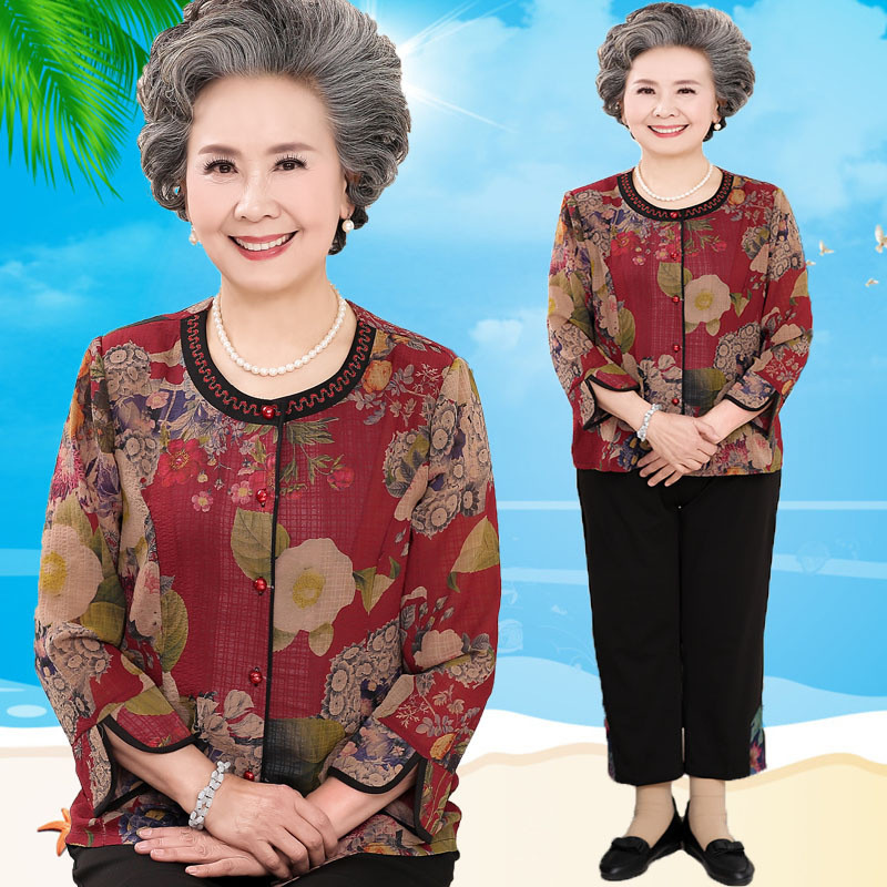 老年人女装春夏装套装七分袖60-70-80岁老人衣服女奶奶装夏装套装