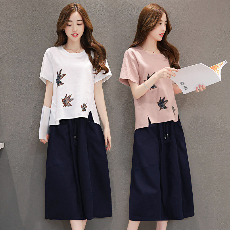 2017夏季新款韩版时尚套装女休闲印花短袖上