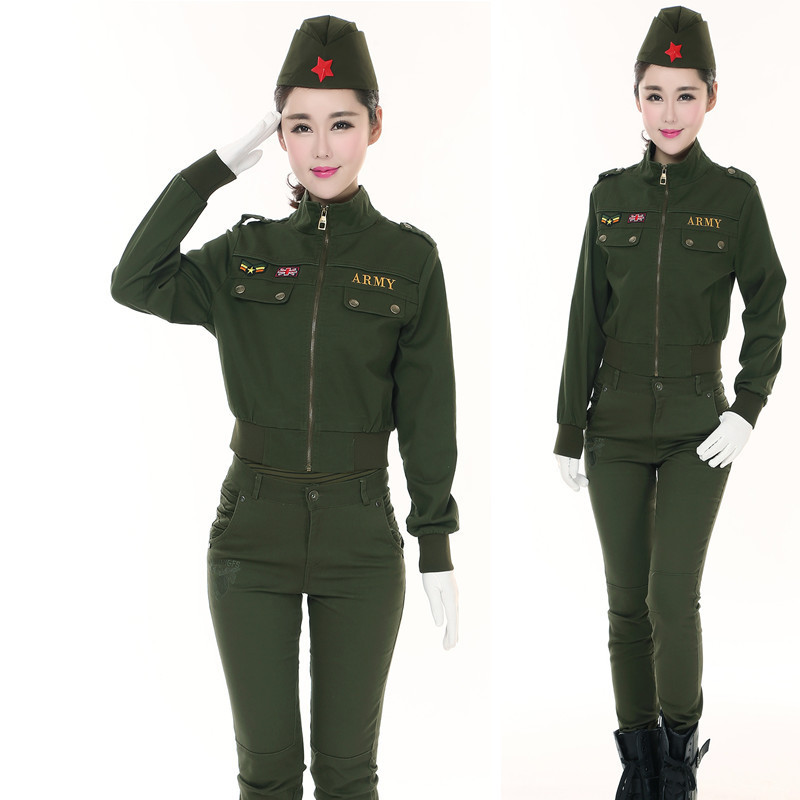 秋季户外迷彩服三件套装水兵舞蹈服作训服工作服军装女外套 绿色 3xl