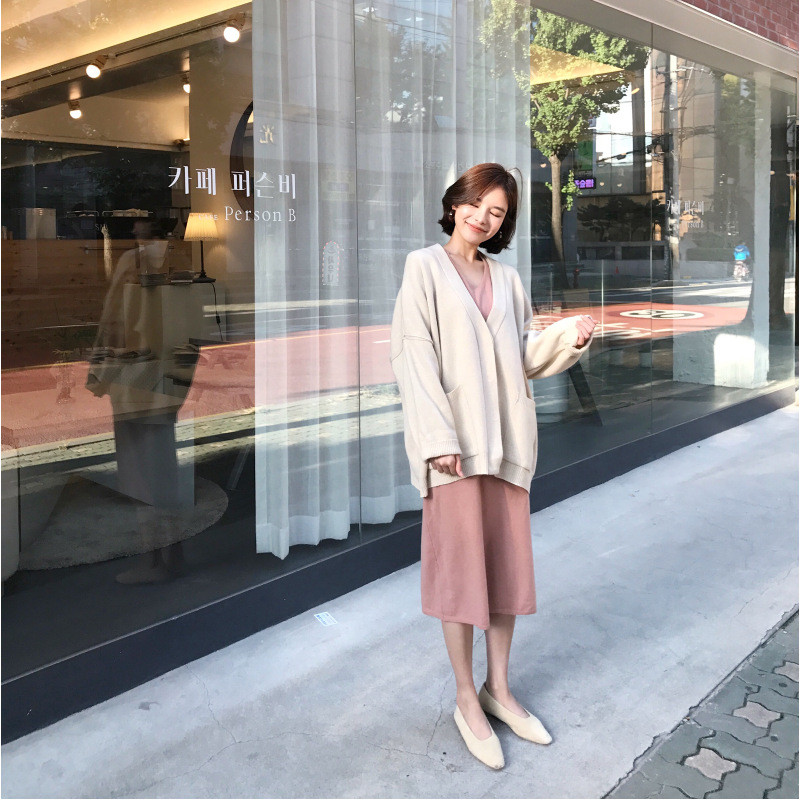 Vanled韩国慵懒感气质秋天好搭配的米色开衫