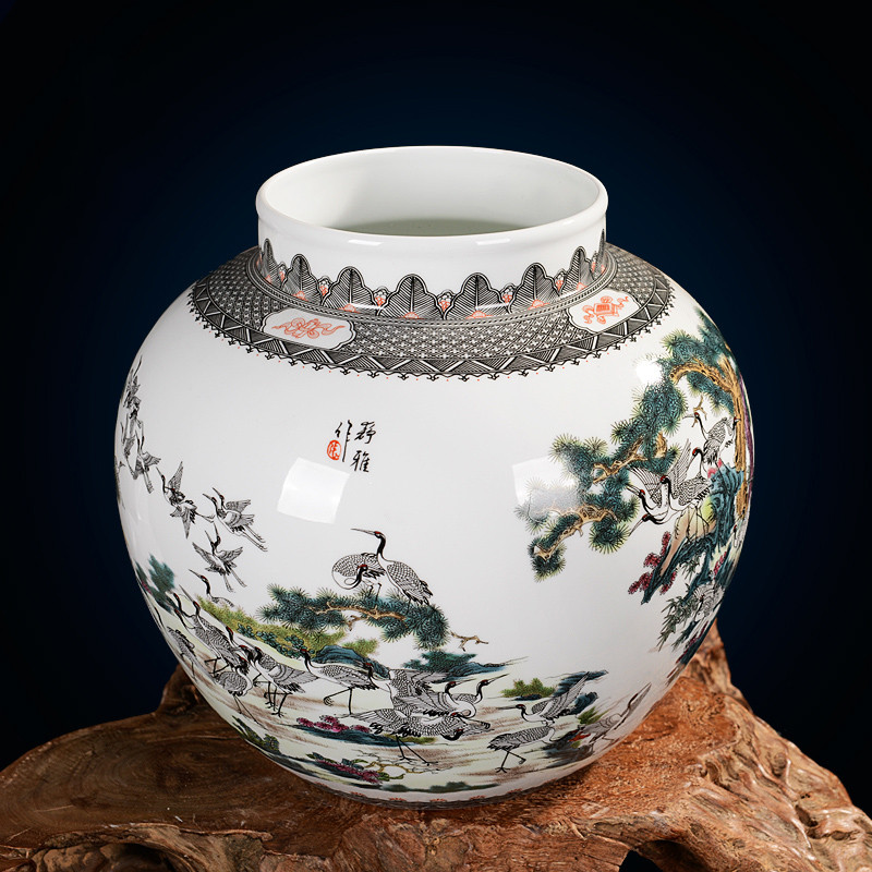 景德镇陶瓷花瓶 罗爱珍大师手绘百鹤图花瓶摆件 高档礼品瓷器 送礼