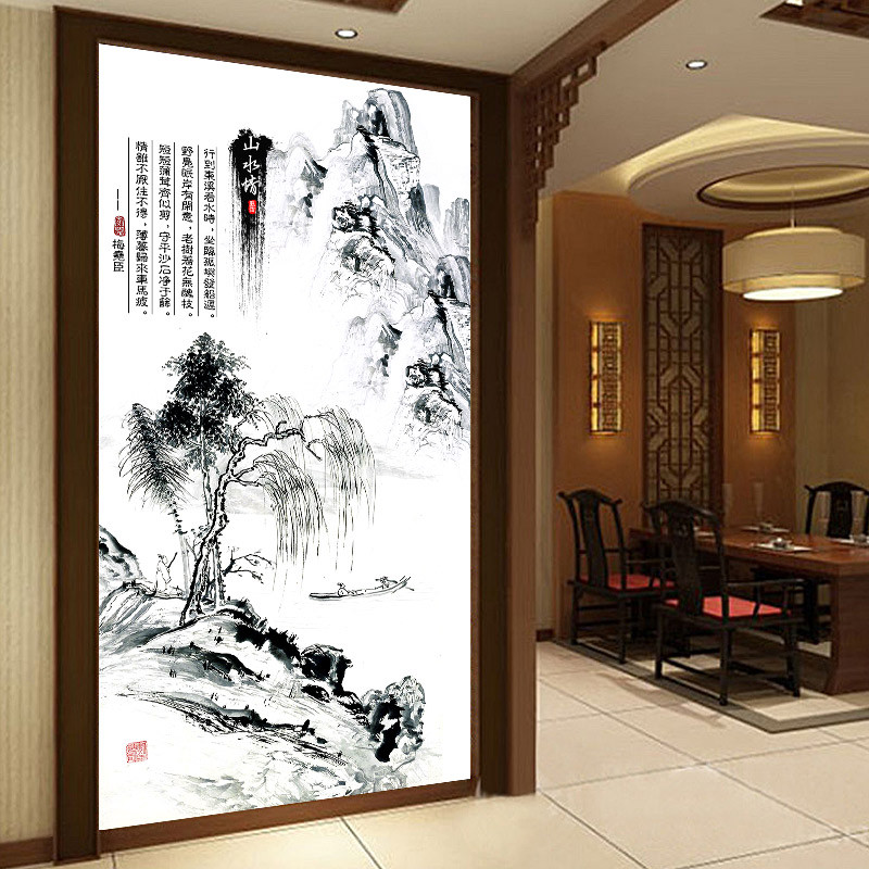 山水情中国风水墨画墙贴画玄关背景墙贴防水贴纸贴画墙贴自粘贴花