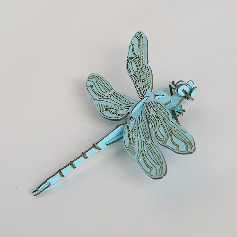 创意小手工艺品传统中国纸艺特色原创手作环保纸板拼图 天蓝色蜻蜓