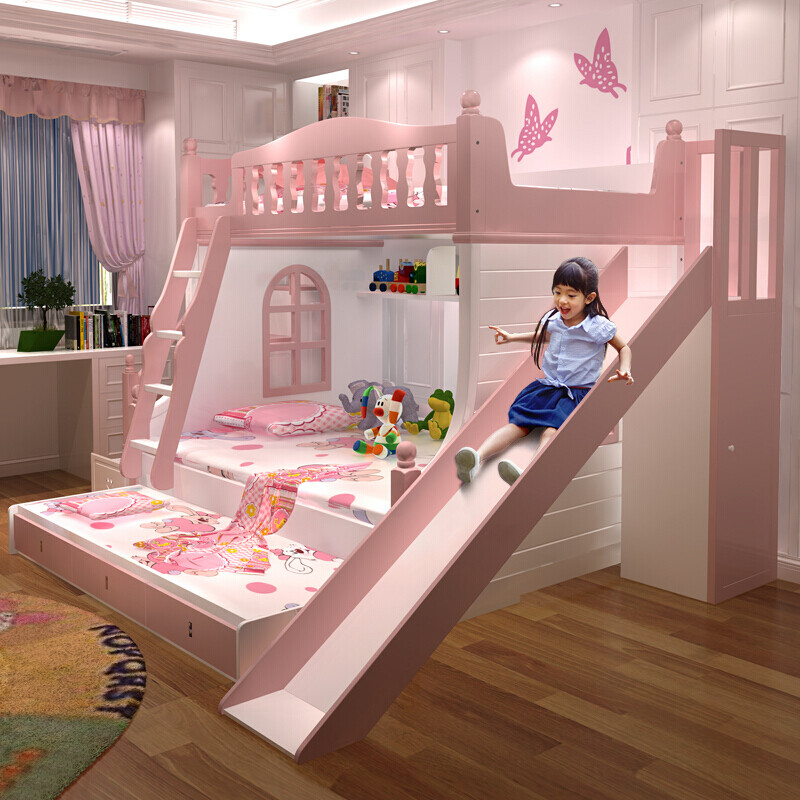 儿童床上下床公主床多功能母子床滑梯女孩双层床子母床高低床