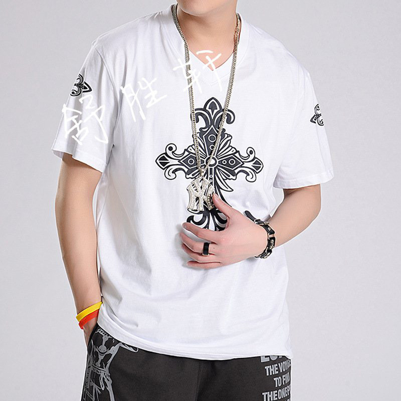 男加肥加大V领T恤衫夏季宽松大版男士半袖肥