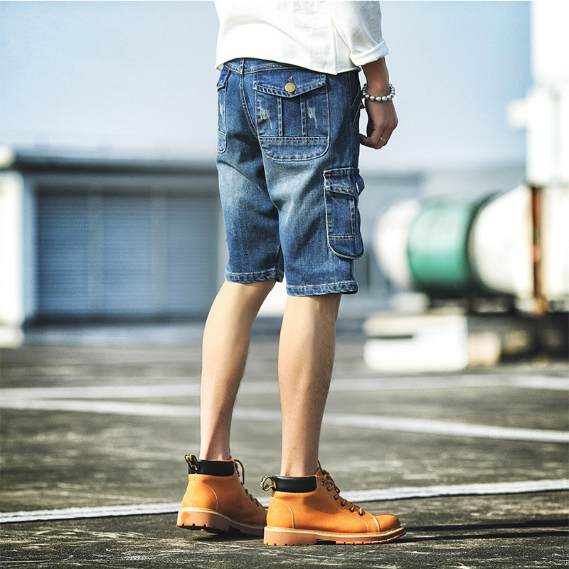夏季韩版男士牛仔短裤日系潮多口袋工装裤青年