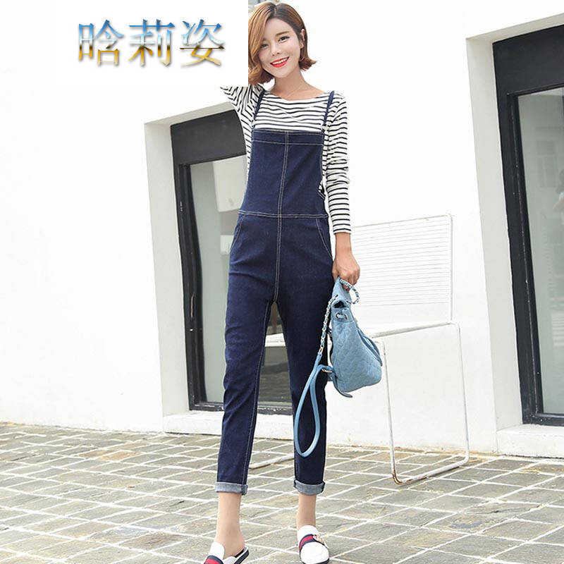 韩版宽松牛仔背带裤女长裤2017春季新款女装