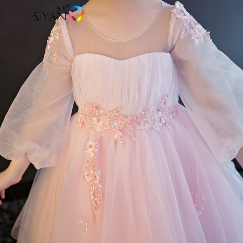斯妍女童礼服公主蓬蓬裙大童儿童生日钢琴演出服花童婚纱粉色夏季长裙