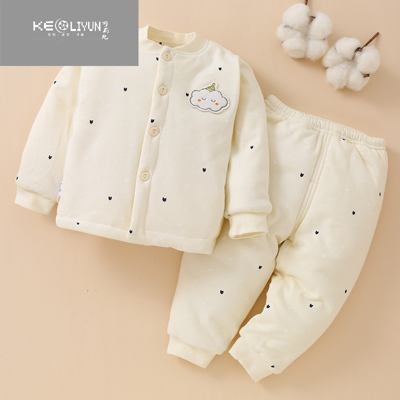 婴儿夹棉内衣套装加厚秋冬季新生儿衣服0-1岁