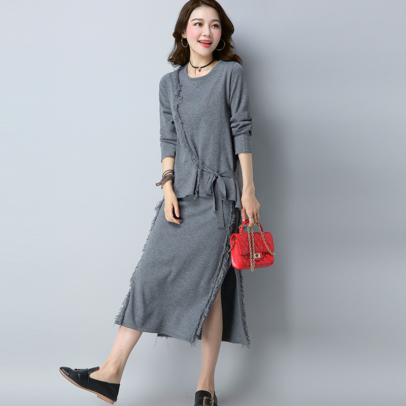2017秋季新款韩版女装气质针织毛衣短裙两件