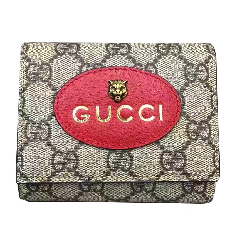 gucci古驰女士钱包短款新款复古虎头浮雕金属logo钱夹卡包476422k8kut