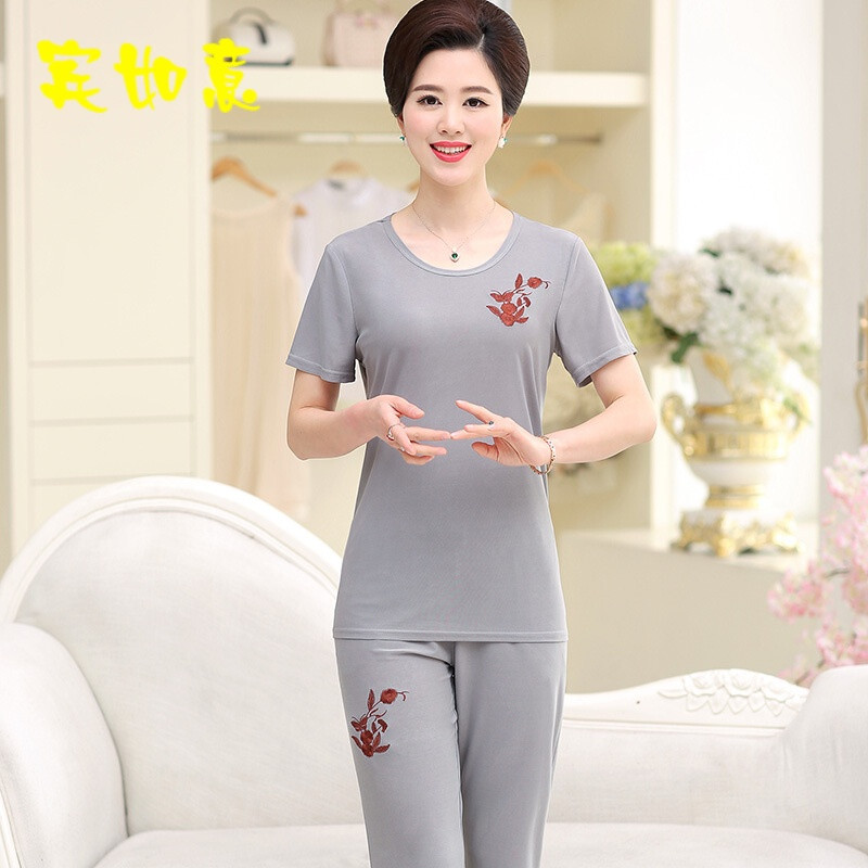 2017中老年女装短袖恤七分裤大码中年人运动