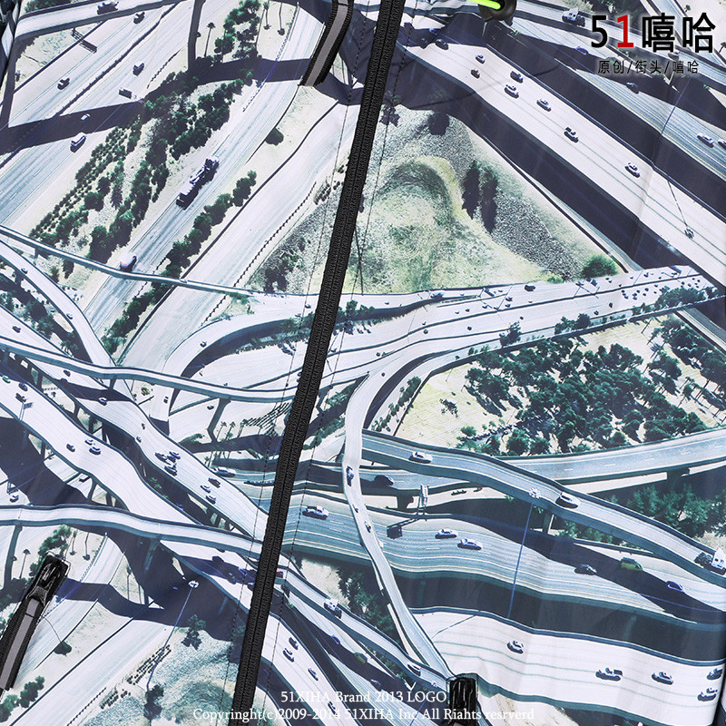 娉语人文风景中国风情侣挡风风衣3d逼真绘画高速公路地图男女薄款外套