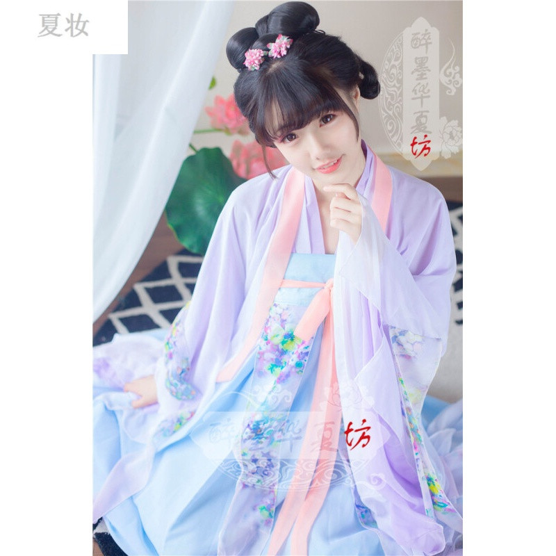 夏妆cosplay服装古装汉服齐胸襦裙拖地飘逸仙女古筝演出服装影视写真