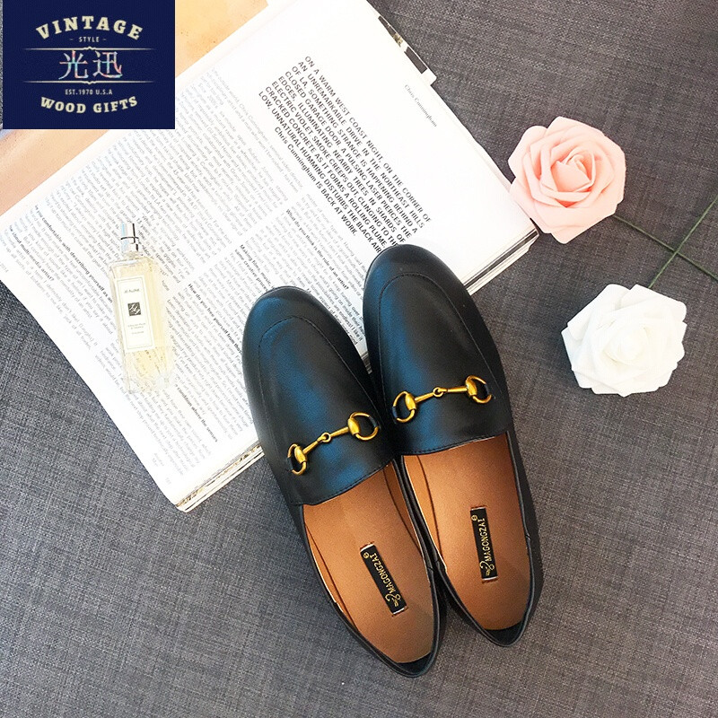 欧美2017乐福鞋女金属扣懒人鞋半拖鞋两穿平