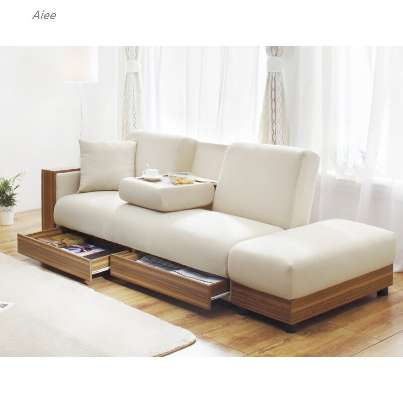 aiee布艺沙发床小户型两用多功能拆洗折叠沙发三人抽屉储物沙发床2