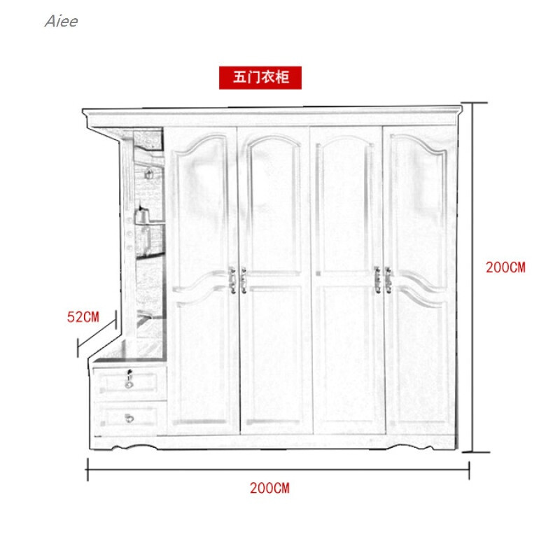 aiee简约现代3门4门5门带镜韩式转角白色实木四门五门组装大衣橱衣柜