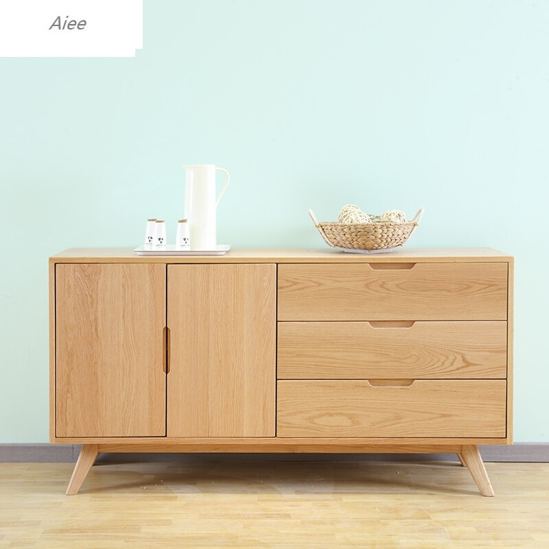 抬头橡木双门碗柜 实木餐边柜酒柜现代简约北欧日式地中海家具 原木色