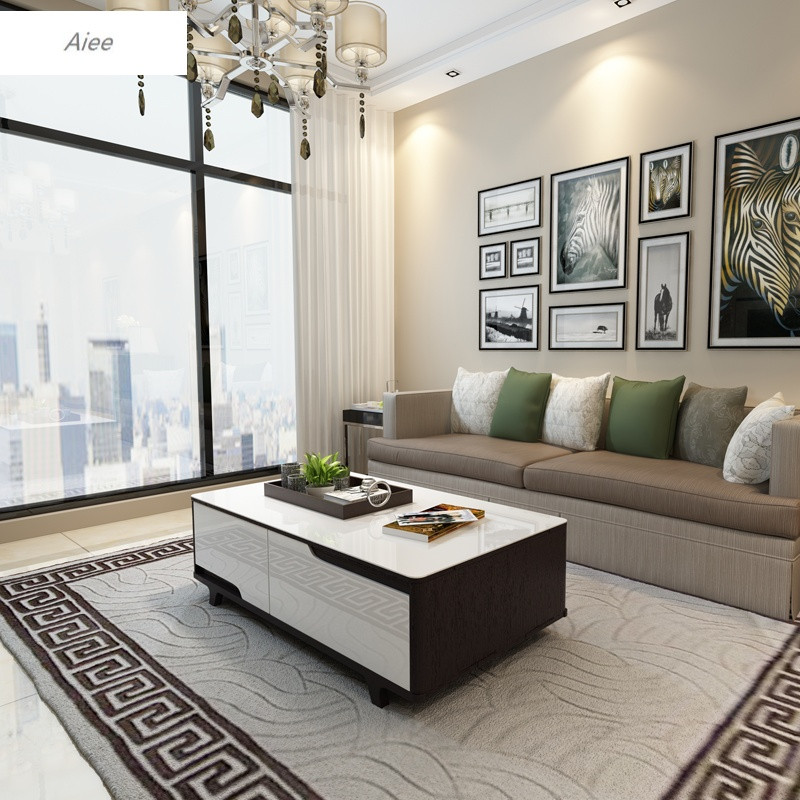 aiee北欧时尚客厅白茶几电视柜组合实木质钢化玻璃长方形茶几餐桌椅