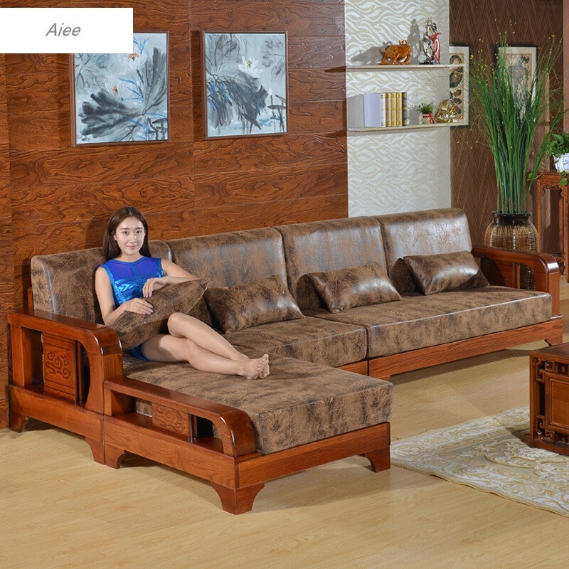 aiee实木沙发 水曲柳实木沙发 布艺可拆洗客厅家具现代中式组合沙发