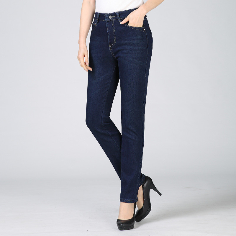 秋冬加绒中老年牛仔裤女加肥加大码女裤中年妈