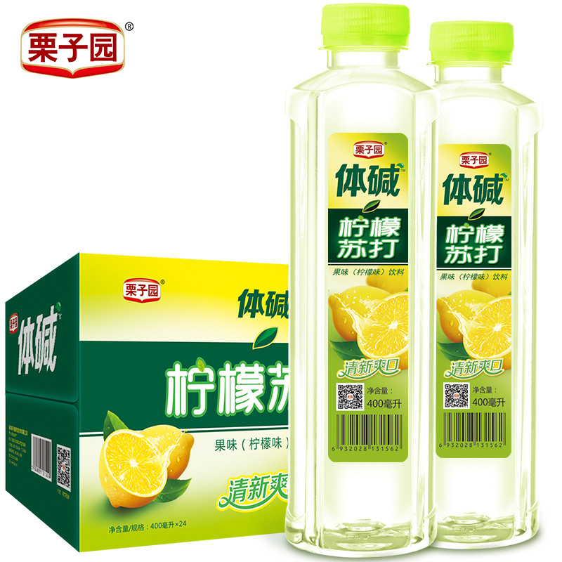 栗子园 体碱柠檬苏打水饮料400ml*24瓶弱碱性无汽果味饮品 整箱装