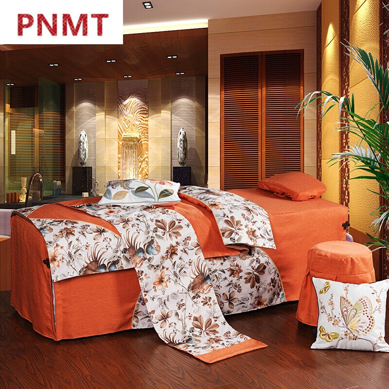 PNMT全棉棉麻美容床罩四件套素色简约中式美