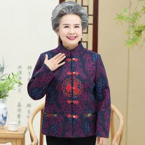 迪鲁奥(DILUAO)奶奶春秋立领唐装70-80岁老年人秋装女上衣老人衣服