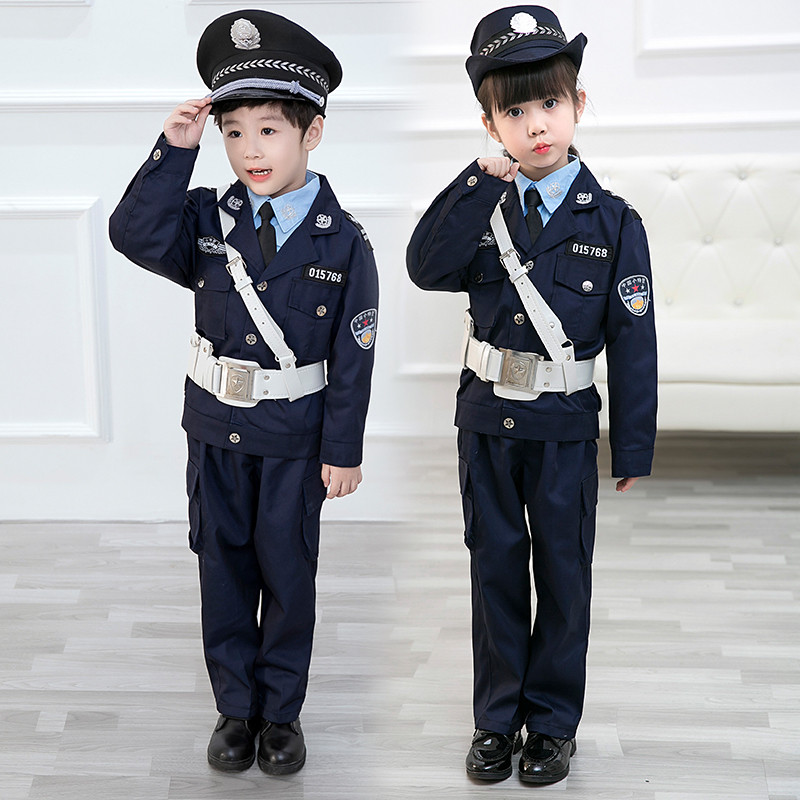 儿童警察服黑猫警长衣服小警演出服男童幼儿园交警警官服装军装秋