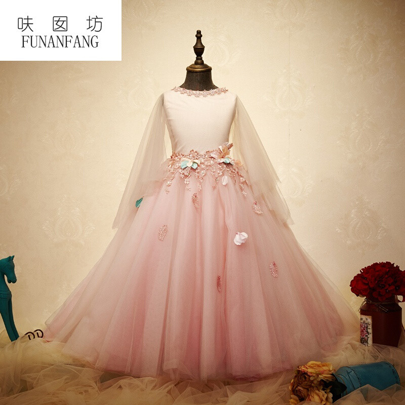 呋囡坊2017新款女童装礼服婚礼花童长款蓬蓬裙公主花仙子晚礼服连衣裙