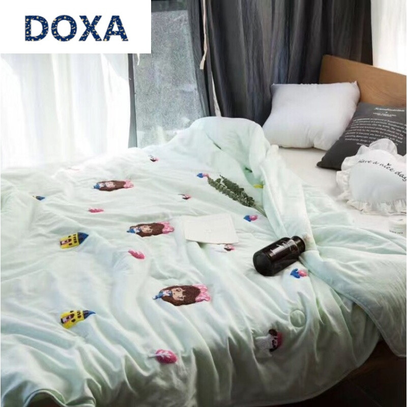 DOXA可爱风水洗棉毛巾刺绣花夏凉被子单人薄