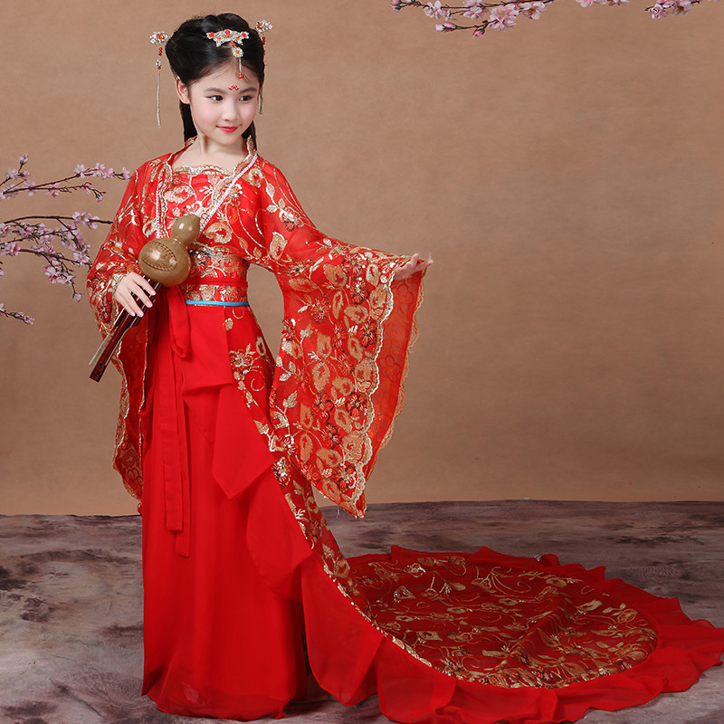 儿童古装服装女童拖尾小贵妃装唐朝公主古代仙女舞蹈cos演出汉服