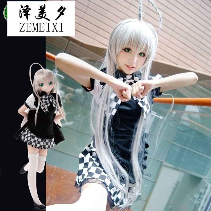 泽美夕潜行吧奈亚子cos服动漫cosplay服装女装黑白格子女仆女佣装k