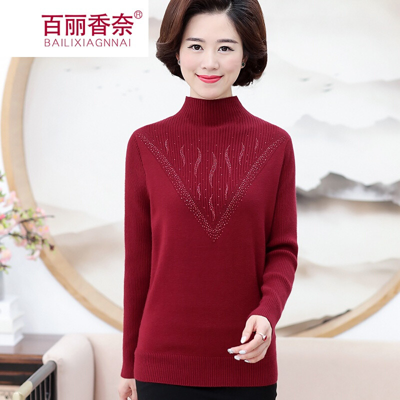 百丽香奈中老年女装短款毛衣打底衫妈妈秋装4
