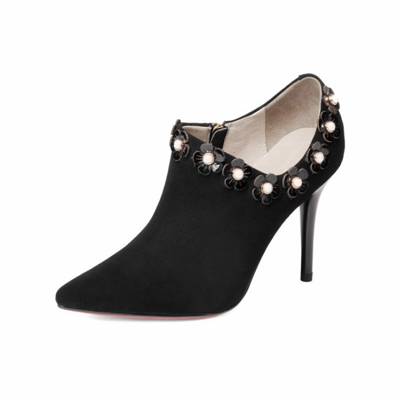 唯帝歌品牌女靴2017秋季新款细跟窝窝鞋欧美时尚深口单鞋真皮尖头高跟