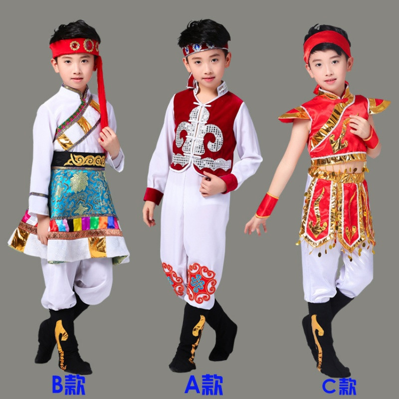 少数民族服装儿童男女蒙古袍藏族舞蹈演出服蒙