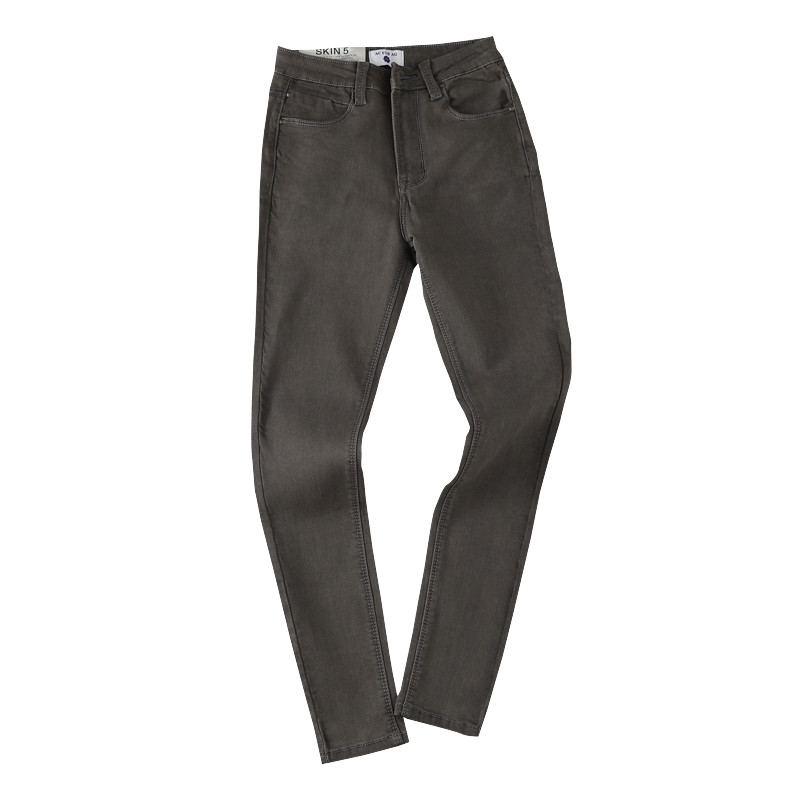 牛仔裤女长裤小脚裤烟灰色杨幂明星同款高腰韩