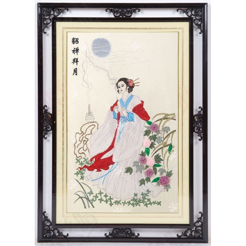 丝带绣人物挂画四大美女貂蝉拜月十字绣古典立体绣
